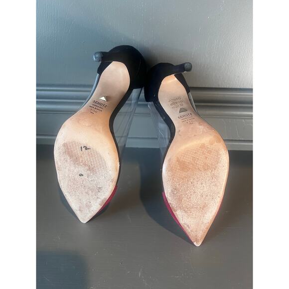 Schutz DEN Flame Pointy‑Toe Clear Pumps Red/Black Suede Sz 7.5 Brazil Edgy Vamp - Picture 7 of 8